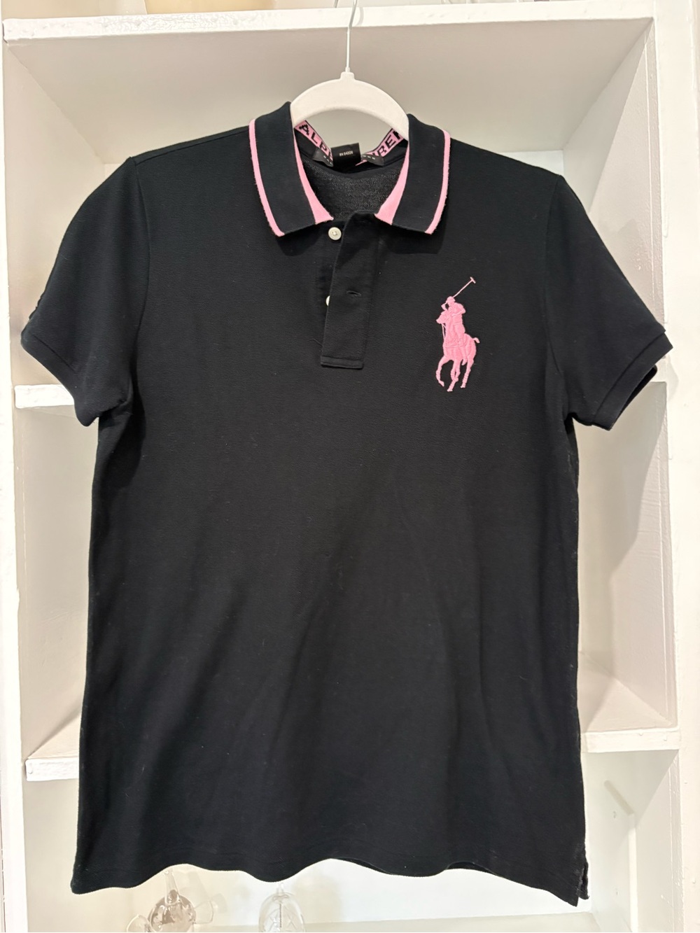 Ralph Lauren Black Polo with Pink Logo and Pink Trim